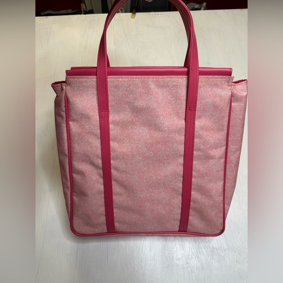 Clinique Pink Tote Bag Polyester PVC Trim Large Shoulder Shopper Makeup Travel - Picture 4 of 11